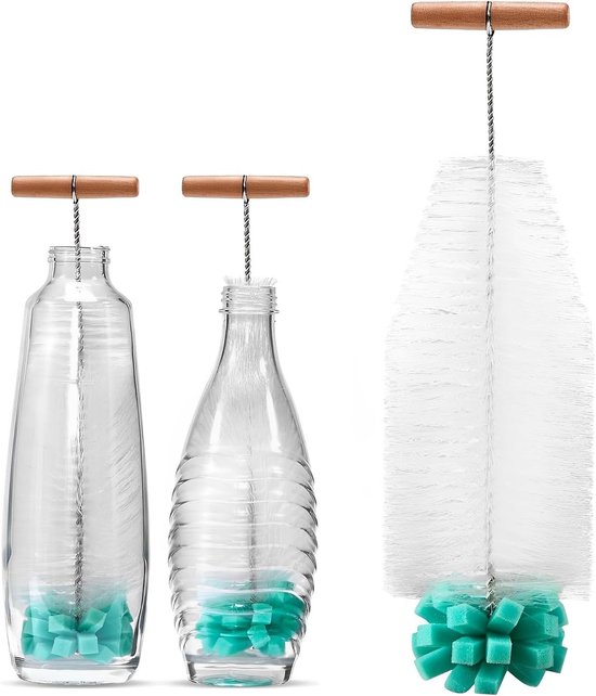 Langwerpige Flessenborstel met Spons en Borstels, 32 cm, BPA-vrij, Ideaal voor Flessenreiniging van Babyflessen, Drinkflessen en Glazen Flessen