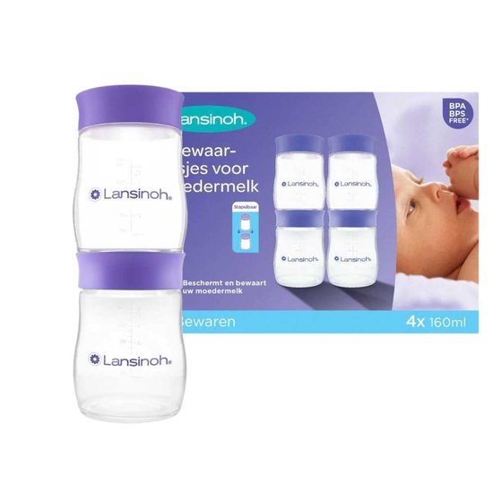 Lansinoh 4 x 160 ml Natural Wave Bewaarflesjes voor Moedermelk 20517 van Lansinoh