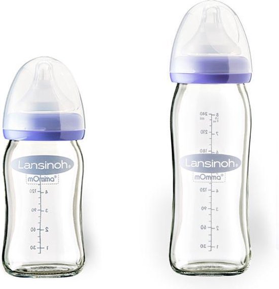 Lansinoh - Babyfles glas - set van 2 stuks glazen fles 1 x 160 ml - 1 x 240 ml inclusief 2 spenen van Merkloos