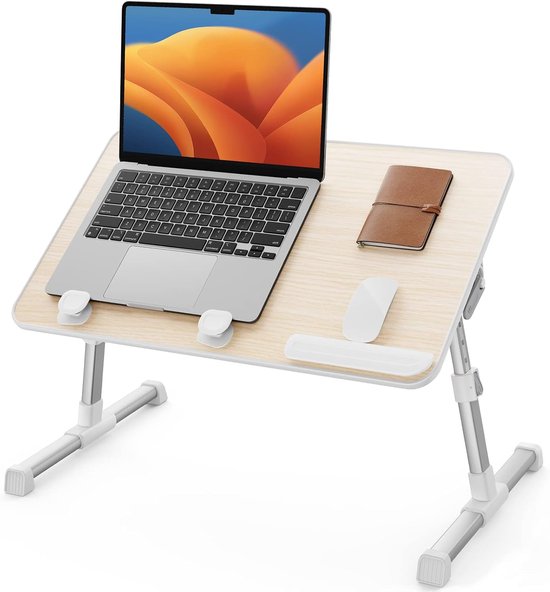Laptop Bed Tray Table, Adjustable Home Office Standing Desk Portable Lightweight Foldable Lap Desk for Sofa Couch Floor Working Studying Reading Writing Eating,Fit Up to 17" Laptop(Large,Teak)