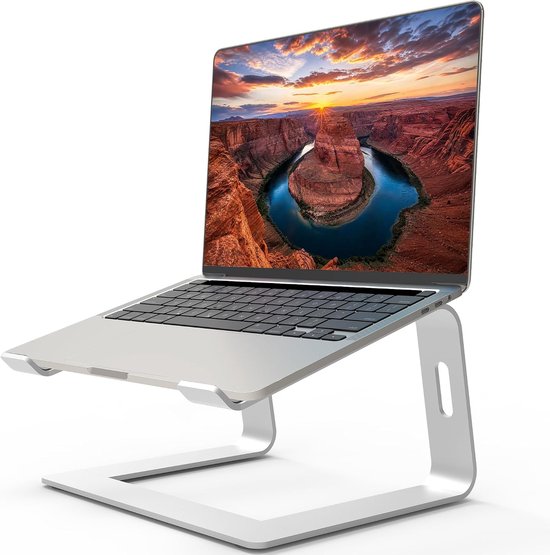 Laptopstandaard aluminium laptop riser compatibel met notebookcomputer(10~15,6 inch), Apple Mac MacBook Air Pro, HP, Dell, Samsung, Acer, afneembare ergonomische notebookstandaard, Zilver