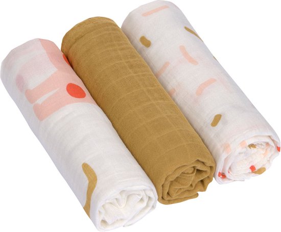 Lässig Heavenly Soft Swaddle L Little Mateys Spicy Orange 80 x 80 cm 3-Pack van LÄSSIG