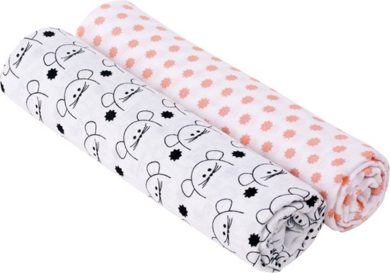 Lässig Hydrofiele luier swaddle doek 120x120cm XL Little chums muis 2 stuks van LÄSSIG