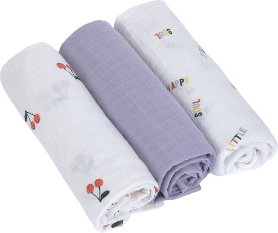 Lässig Hydrofiele luier swaddle doek 3 stuks 85 x 85 cm - Happy fruits cherry van Lässig