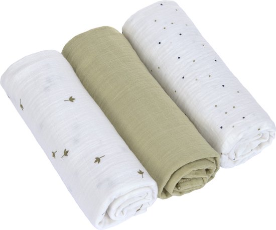 Lässig Hydrofiele luier swaddle doek 3 stuks 85 x 85 cm - Leave olive van Lässig