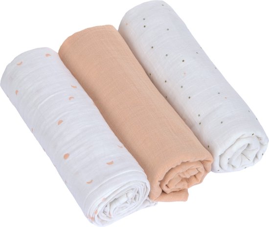 Lässig Hydrofiele luier swaddle doek 3 stuks 85 x 85 cm - Moon peach van Lässig