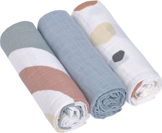 Lässig Hydrofiele luier swaddle doek 3 stuks 85 x 85 cm - Rainbow, powder blue van LÄSSIG
