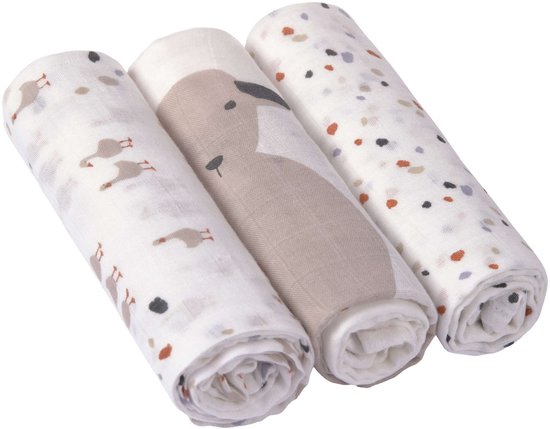 Lässig Hydrofiele luier swaddle doek 3 stuks Tiny Farmer Speckles 80 x 80 cm van Merkloos