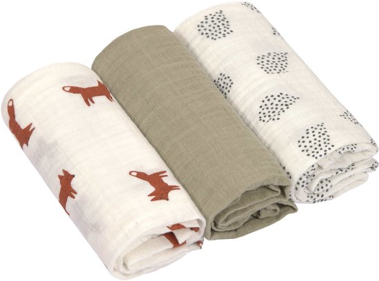 Lässig Hydrofiele luier swaddle doek Little Forest Fox 3 stuks 60x60 cm van Lässig