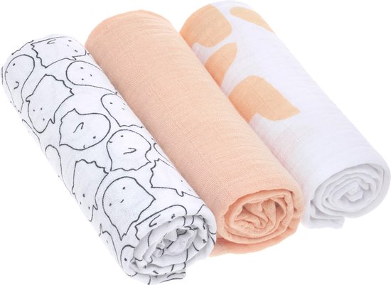 Lässig Hydrofiele luier swaddle doek Little Spookies peach 3 stuks 85x85 cm van LÄSSIG