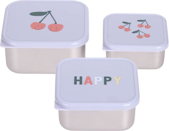 Lässig Opvang en bewaarbakjes van RVS Snackbox 3-delige set - Happy Fruits Cherry van LÄSSIG