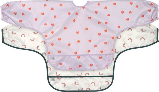 Lässig slabbetje lange mouw 2 stuks Happy Rascals Heart Lavender van LÄSSIG