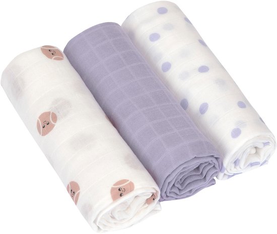 Lässig Tiny Team Swaddle - 3 Stuks - 80 x 80 cm - Heavenly Soft - Pastel Lilac