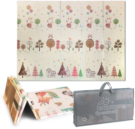 Latium Extra Dikke Dubbelzijdige Speelmat voor Baby - Foam en Opvouwbaar inclusief Opbergtas - 200 x 150 x 1.5 cm - Voor Binnen en Buiten - Speelkleed - Speeltapijt van Merkloos