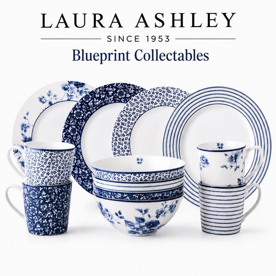 Laura Ashley Blueprint Collectables Serviesset 4 persoons - Servies - 12 Delig - Kerstservies porselein