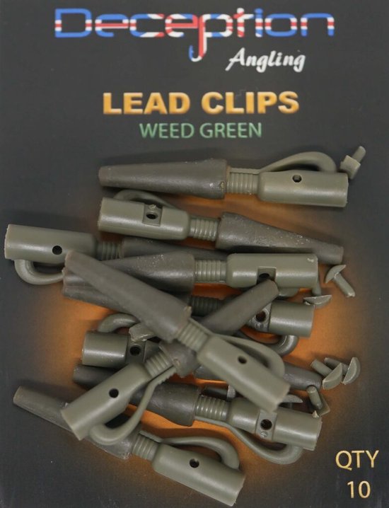 Lead Clips with tails and pins (10 per pack) - WEED GREEN van Lea