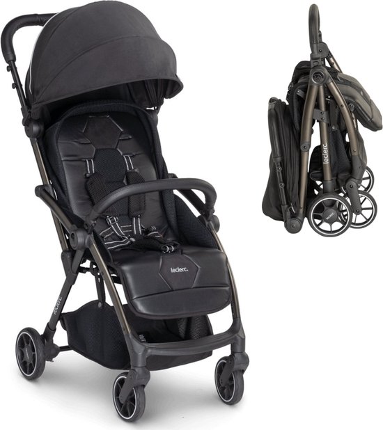 Leclerc Hexagon Kinderwagen Inklapbaar - Zwart - Buggy Inklapbaar - Geschikt als Reisbuggy - Compacte Buggy Vliegtuig - Plooibuggy van Leclerc