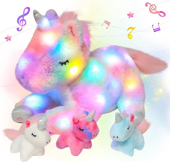 LED Muzikale Knuffel Eenhoorn Speelset - Lichtgevende Zingende Mama Eenhoorn met Baby Eenhoorns - Rustgevend Speelgoed voor Peuters van Merkloos