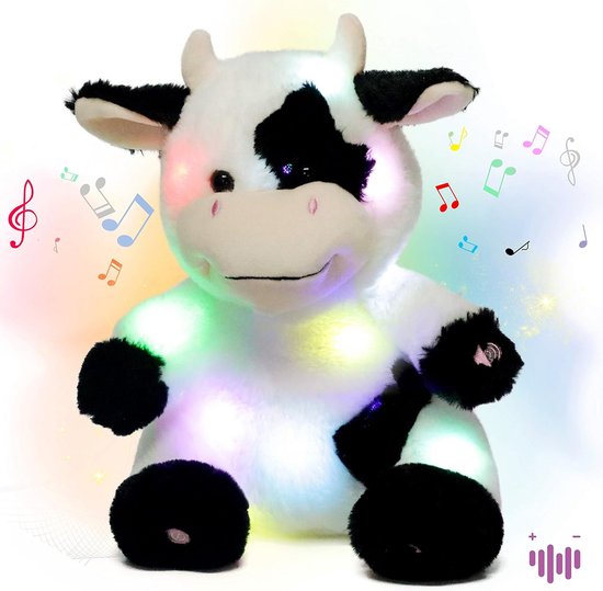 LED Pluche Koe Knuffel met Muziek en Geluidsregeling - Nachtlampje & Slaapliedjes voor Kinderen