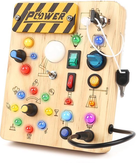 LED speelbord - voor peuters van 1-3 jaar - Montessori sensorisch speelgoed met sleutelschakelaar en stekker - Verlicht houten activiteitenbord met schakelaar voor fijne motoriek - Educatief reisspeelgoed en cadeau van Merkloos