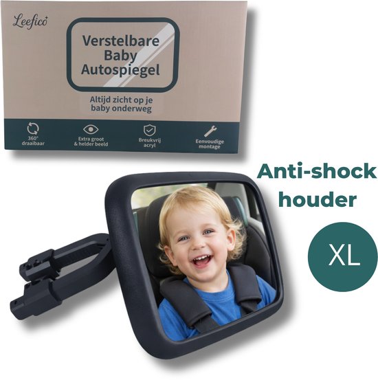Leefico Baby Autospiegel XL – Autospiegel Baby & Achteruitkijkspiegel – Spiegel Auto Baby – Extra Stabiele Anti-Schok Houder – 360° Verstelbaar – Inclusief Nederlandse Handleiding van Leefico