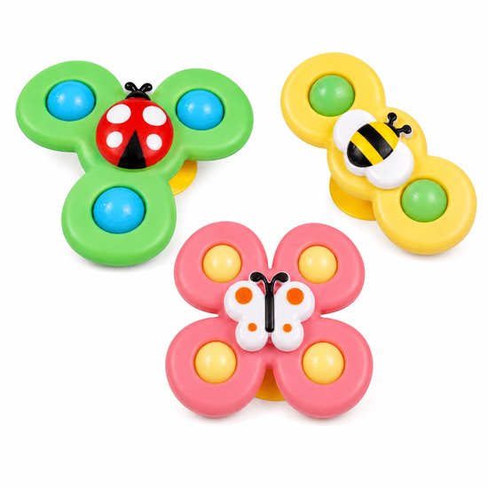 Leefico Fidget Spinners Baby met Zuignap - Badspeelgoed Baby - Sensorisch Speelgoed - Set van 3 Stuks