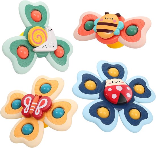 Leefico Fidget Spinners Baby met Zuignap XL - Badspeelgoed Baby - Sensorisch Speelgoed - Set van 4 Stuks van Leefico