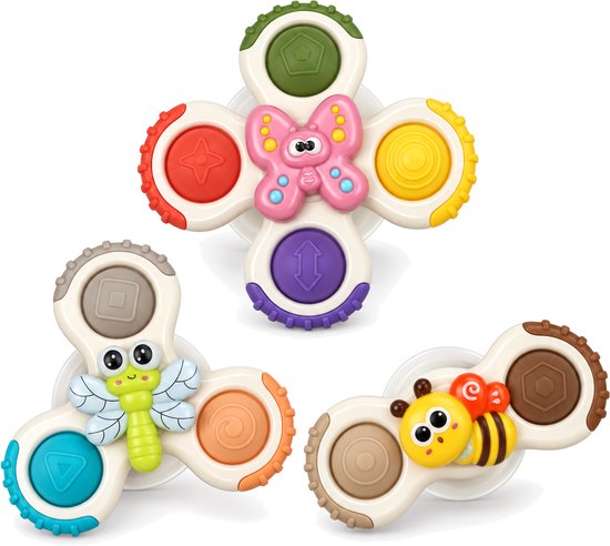 Leefico Fidget Spinners Baby met Zuignap XL Insecten - Badspeelgoed Baby - Sensorisch Speelgoed - Set van 3 Stuks van Leefico