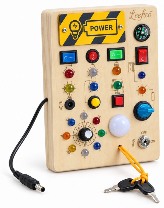 Leefico Montessori Busy Board Kompas - Activiteitenbord voor Peuters - Sensorisch Speelgoed - Houten Speelgoed voor Peuters en Kleuters van Leefico
