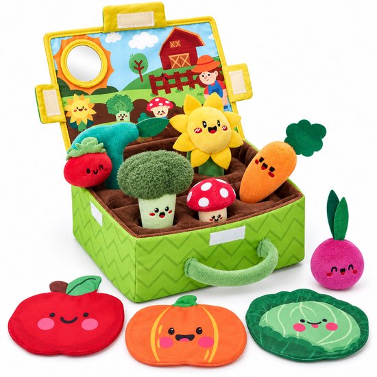 Leefico Pluche Groente & Fruit Speelset - Sensorisch Montessori Speelgoed voor Baby's en Peuters vanaf 6 Maanden en 1 Jaar van Leefico