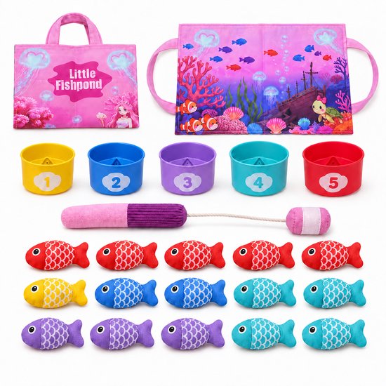 Leefico Stoffen Visspel Roze - Vissenspel Baby - Sensorisch Speelgoed - Montessori Speelgoed 1 Jaar - Baby Speelgoed 6 Maanden - 22-Delig van Leefico