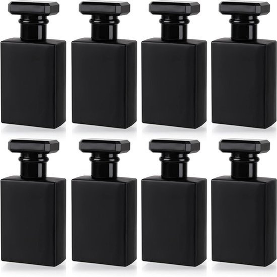 Lege Parfum Spuitfles - Navulbare - Zwart - 30 ml - Vierkant Glazen Verstuiver Flessen - Gouden Mist Pomp - Draagbaar - Reizen - Essentiële Oliën - Aftershave & Cologne - Geschikt voor - 8 Pak