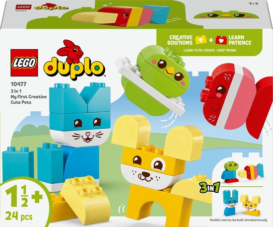 LEGO® DUPLO® Mijn Eerste 3-in-1 Creatieve Huisdieren - Dierenspeelgoed met 8 Bouwmogelijkheden - Kat, Muis, Hond, Konijn, Vogel en Vis - Cadeau voor Kinderen Vanaf 18 Maanden - 10477 van Merkloos