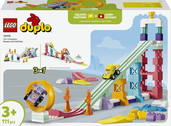 LEGO® DUPLO® Stad 3-in-1 Creatieve Hellingen met Voertuigen - Leerzaam Speelgoed voor Kinderen Vanaf 3 Jaar - Cadeautip voor Peuters - 10478 van Merkloos