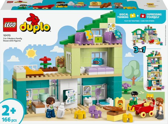 LEGO® DUPLO® Town 3-in-1 Modern Woonhuis met Figuren - 3 Bouwmogelijkheden - Leerzaam Speelgoed voor Fantasierijk Spelen - Cadeau voor Peuters Vanaf 2 Jaar - 10470 van Merkloos