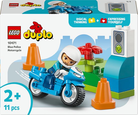 LEGO® DUPLO® Town Blauwe Politiemotor - Speelgoedset voor Peuters - Educatief Speelgoed met Voertuig, Agente en Verkeerslicht - Cadeau voor Kinderen Vanaf 2 Jaar - 10471 van Merkloos