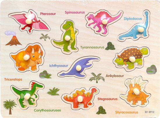 Legpuzzel Dinosaurus - Houten puzzel voor kinderen 1 jaar / 2 jaar / 3 jaar - Educatief speelgoed - Cadeau jongen / meisje - Baby / Dreumes / Peuter van $