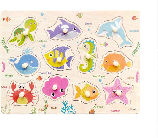 Legpuzzel Vissen - Houten puzzel voor kinderen 1 jaar / 2 jaar / 3 jaar - Educatief speelgoed - Cadeau jongen / meisje - Baby / Dreumes / Peuter van Zappi Co.