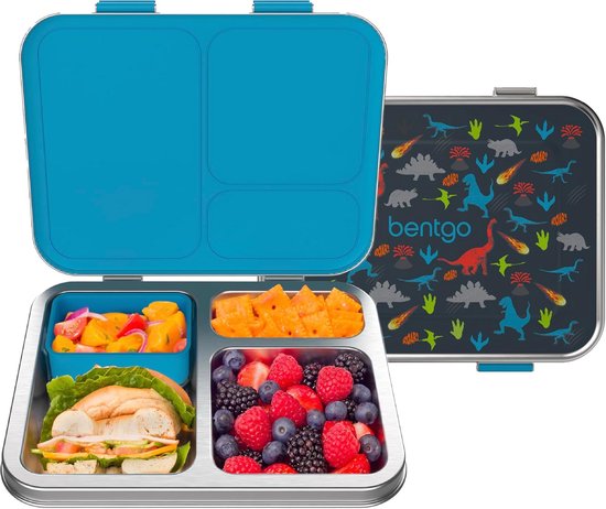 Lekvrije Bento Lunchbox voor Kinderen met 3 Compartimenten - Stainless Steel