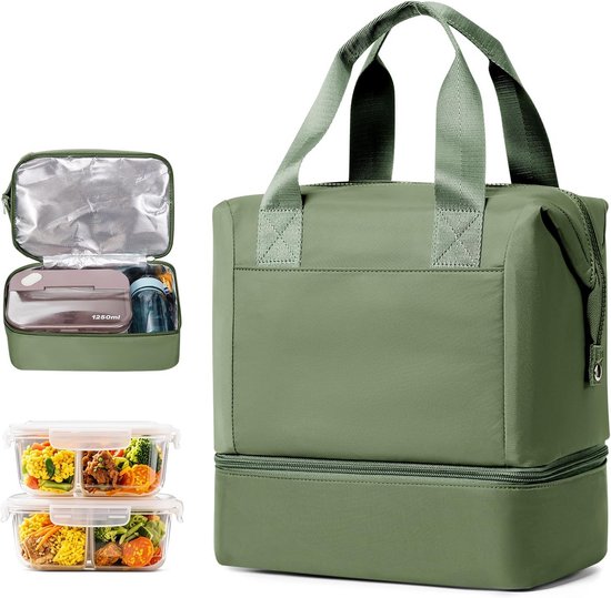 Lekvrije Isolatielunchtas met Dubbel Compartiment - Koeltas voor Werk, School en Picknick