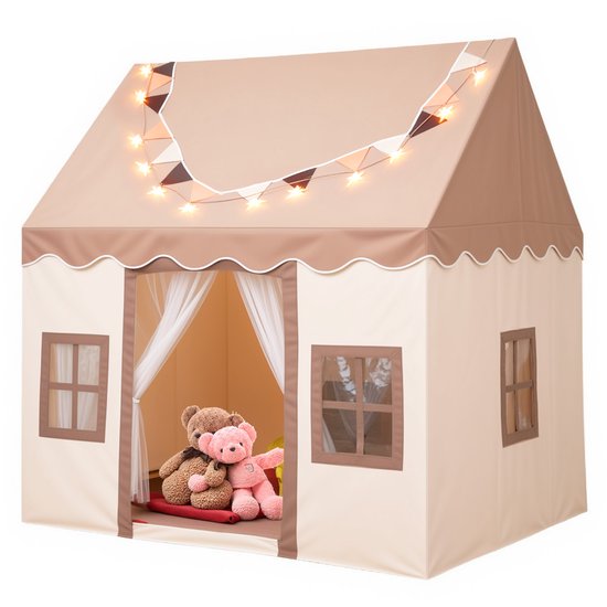 Lemonmax Kindertent speelhuisje - Prinsessentent met mat verlichting en muggennet - Voor kinderkamer binnen en buiten - 120x100x130 cm - Khaki