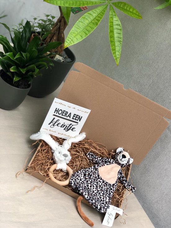 Leopard Lou en Happy Horse baby cadeauset wit met luipaard - knuffeldoek - bijtring van LEO