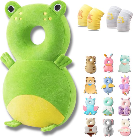 Leren lopen setje - Kikkertje - Baby hoofdbeschermer - Inclusief 2 paar kniebeschermers baby - Veiligheidskussen valrugzak baby - Huidvriendelijk - Ademend van Clevory