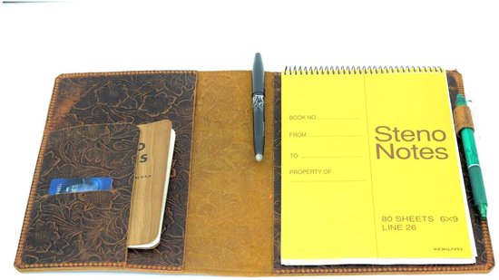 Leren omslag voor Steno notities, 6 x 9 spiraalnotebooks en Rocketbook Flip, A5, bruin, duurzaam en stijlvol