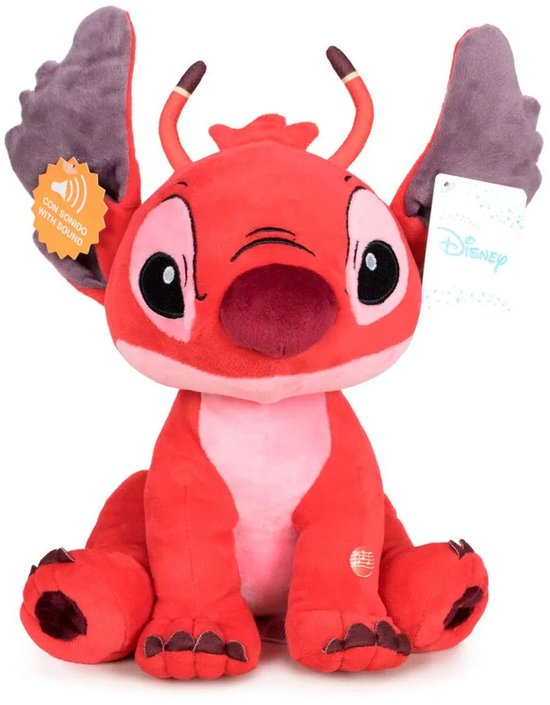 Leroy - Disney Lilo & Stitch Pluche Knuffel (Rood) + Geluid XL 60 cm {Speelgoed knuffeldier knuffelpop voor kinderen jongens meisjes | Extra grote en zachte plush! | Disney Stitch Angel Leroy Groot XXL Cadeau}