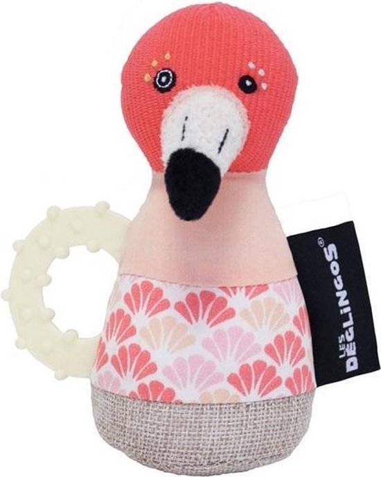 Les Deglingos Rammelaar Flamingo Roze 18 Cm van Les Deglingos