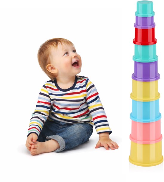 Let’s Play Stapelbekers - Stapel Cups Speelgoed Baby - Stack Up Cups Babyspeelgoed - Stapeltoren Bekers 9 stuks - Educatief Speelgoed Baby - Multicolor van Merkloos