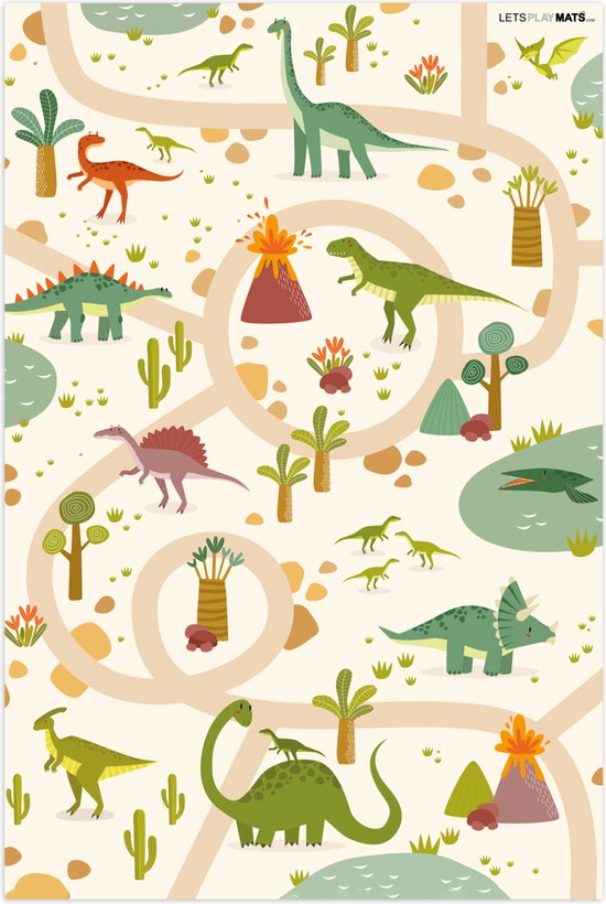 LetsPlaymats® Speelmat baby kinderen - Dino - Groen - Natuur - Kinderen - Design - Speelkleed van vinyl - Speeltapijt - Antislip - 90x135 cm van LetsPlaymats®