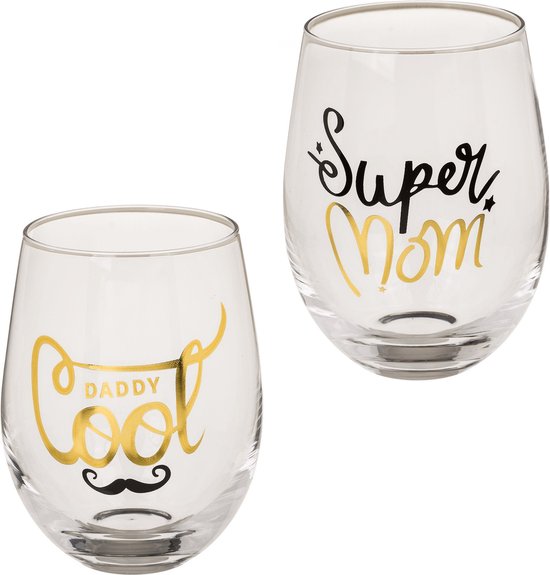Leuke glazen 'Super mom' & 'Daddy cool' - Cadeau voor je ouders - Leuke verpakking - Cadeau idee van Cadeaus.
