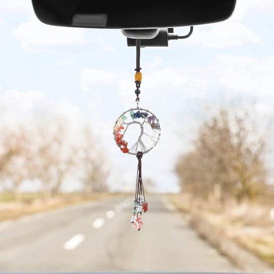 Levensboom Hangend Ornament voor Auto met 7 Chakra Stenen – Helende Kristallen Hanger voor Meditatie en Feng Shui Decoratie van $